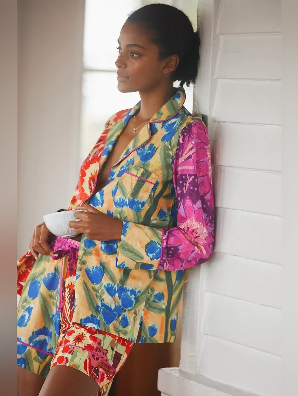 Roeqiya Fris Garden Bloom Flannel Pajama Set Size Large